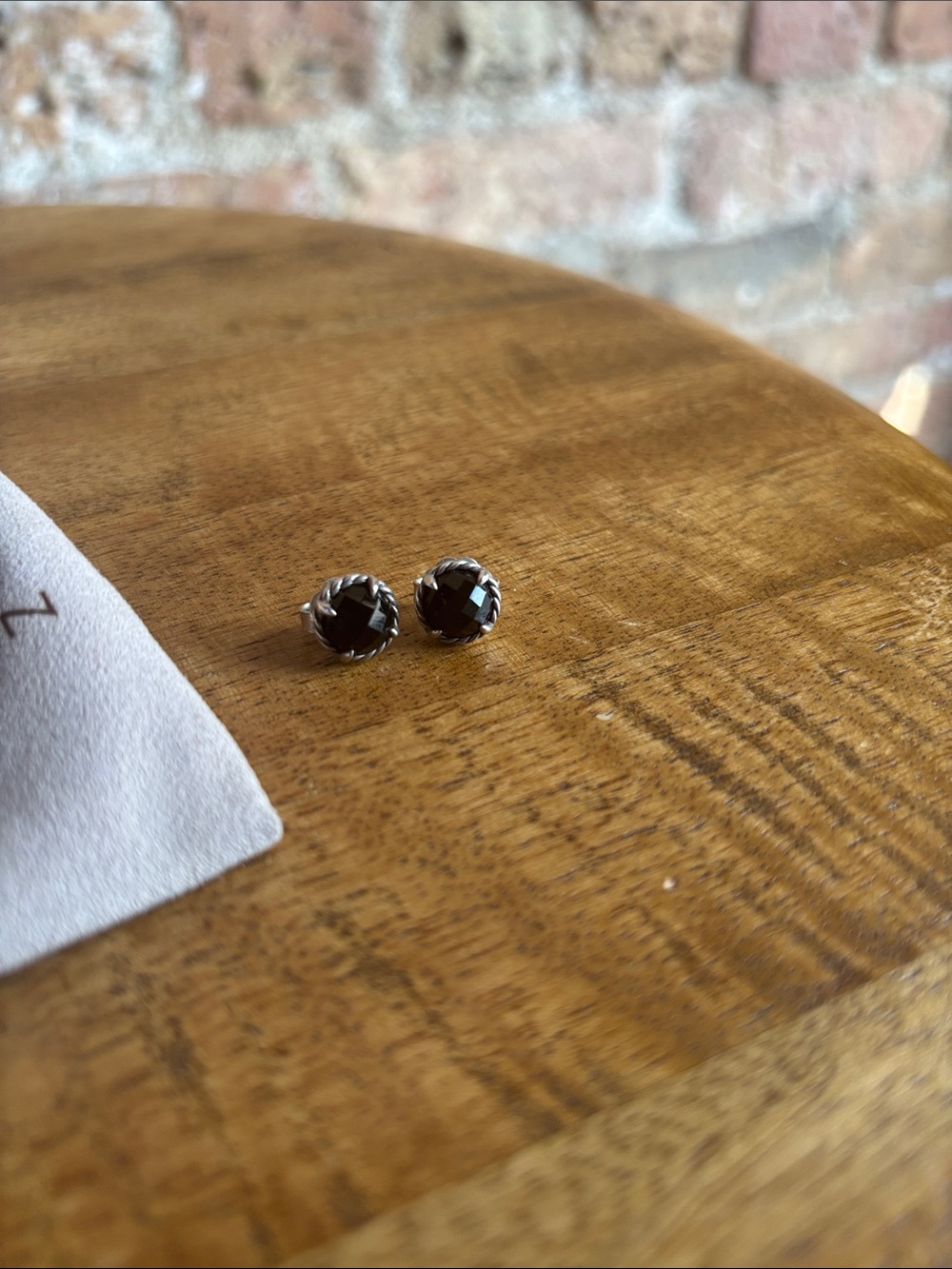 David Yurman Sterling Cable Stud Earrings with Black Onyx.